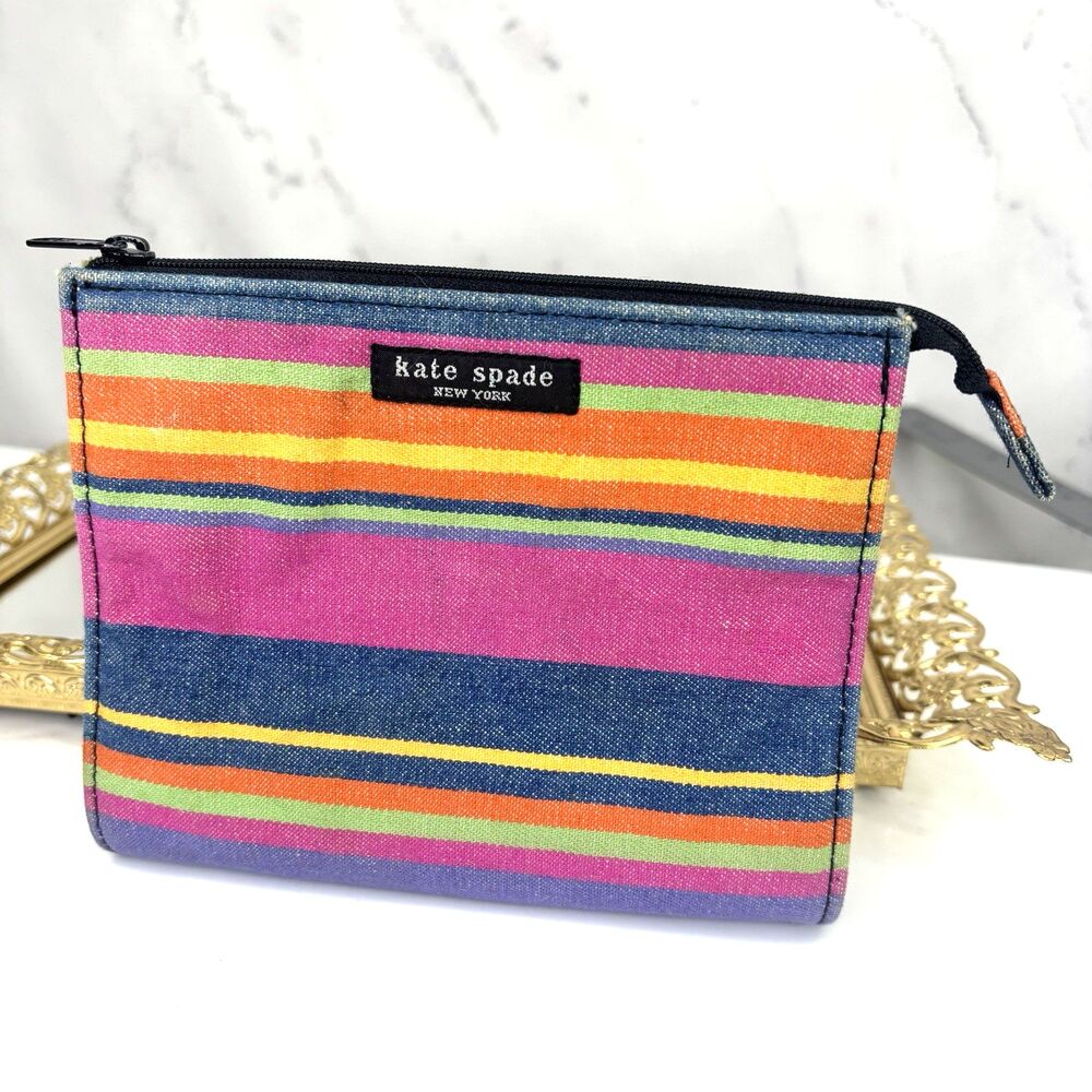 Vintage y2k Kate Spade New York Pouch Bag Striped Retro Chic Black Label 2000s